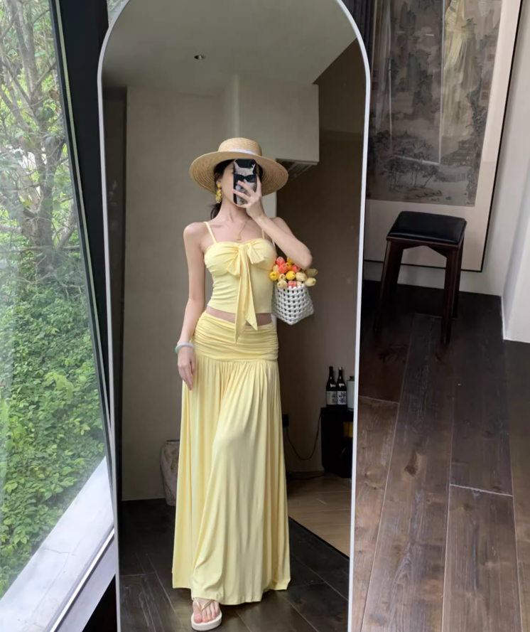 New Arrival Breathable Open Waist Two-Piece Maxi Dress Sleeveless Vacation Outfit Long Dress AP0613