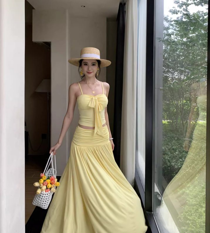 New Arrival Breathable Open Waist Two-Piece Maxi Dress Sleeveless Vacation Outfit Long Dress AP0613