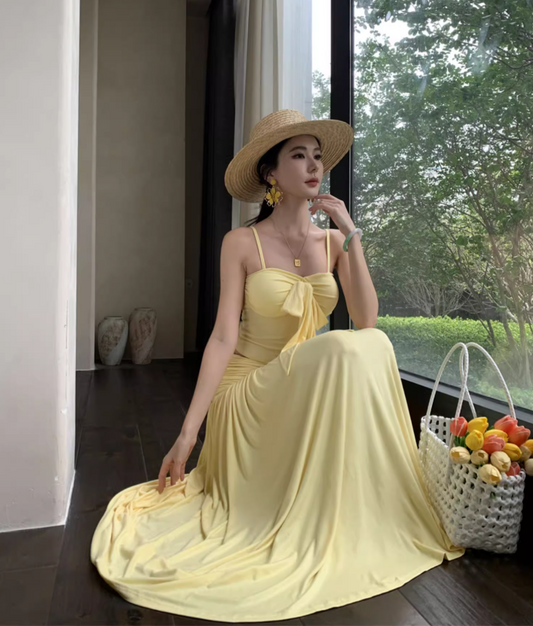 New Arrival Breathable Open Waist Two-Piece Maxi Dress Sleeveless Vacation Outfit Long Dress AP0613
