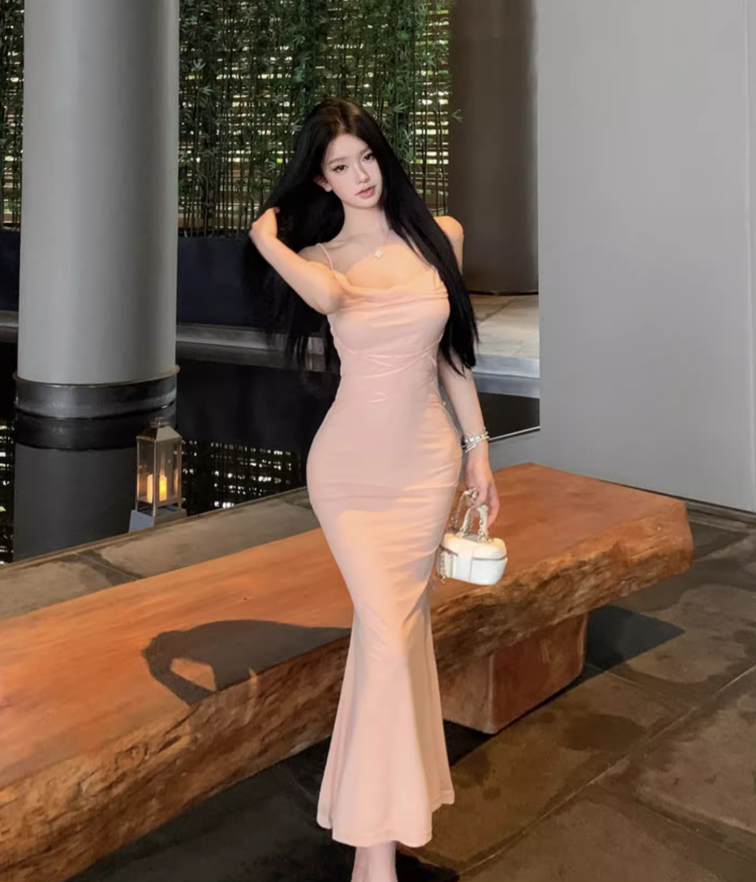 Elegant Y2K Fitting Flattering Maxi Dress Chic Spaghetti Strap Bodycon Long Dress AP0614