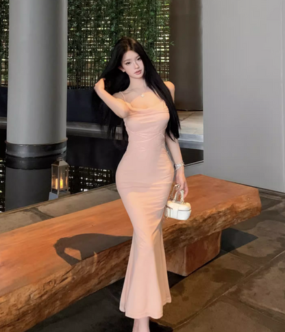 Elegant Y2K Fitting Flattering Maxi Dress Chic Spaghetti Strap Bodycon Long Dress AP0614
