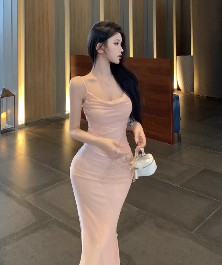 Elegant Y2K Fitting Flattering Maxi Dress Chic Spaghetti Strap Bodycon Long Dress AP0614