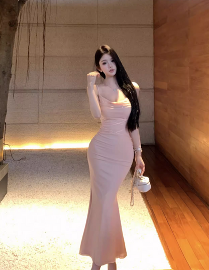 Elegant Y2K Fitting Flattering Maxi Dress Chic Spaghetti Strap Bodycon Long Dress AP0614