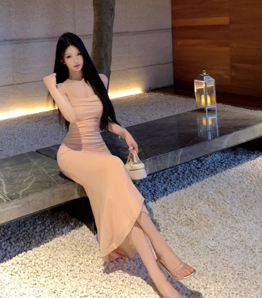 Elegant Y2K Fitting Flattering Maxi Dress Chic Spaghetti Strap Bodycon Long Dress AP0614