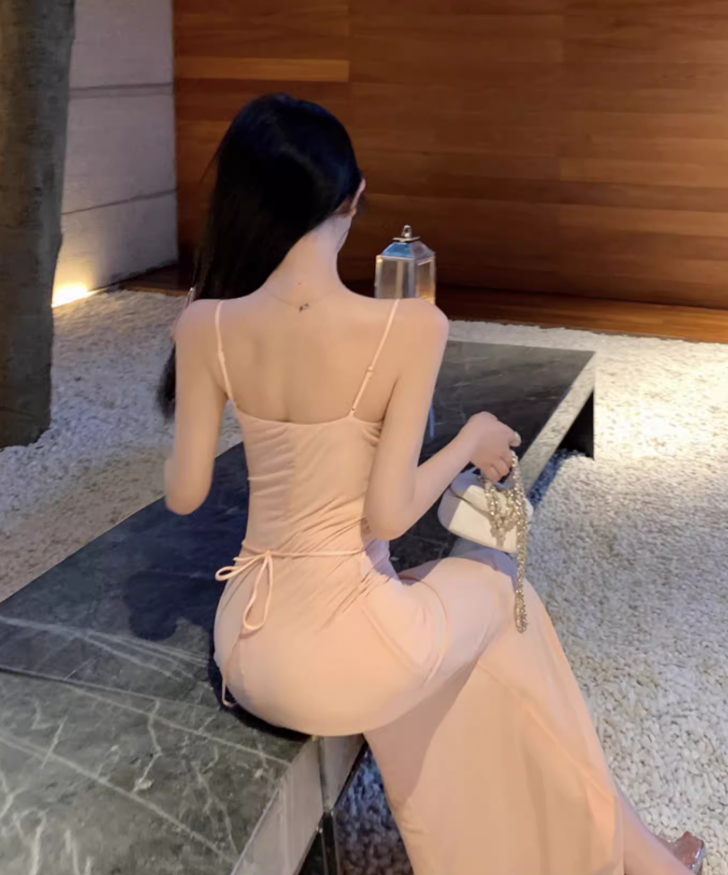 Elegant Y2K Fitting Flattering Maxi Dress Chic Spaghetti Strap Bodycon Long Dress AP0614