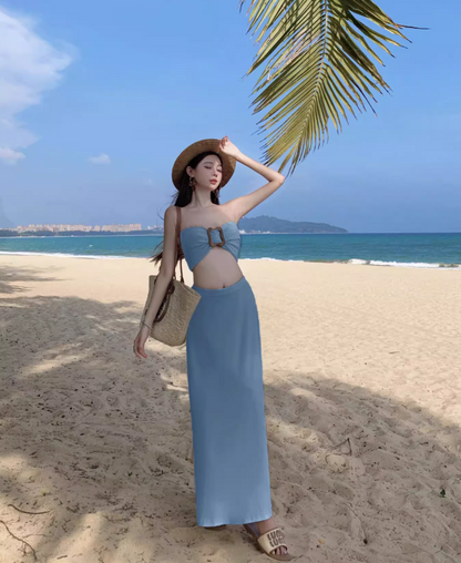 Gen Z Style Strapless With Sheath Long Dress Two-Piece Open-Waist Long Dress AP0615