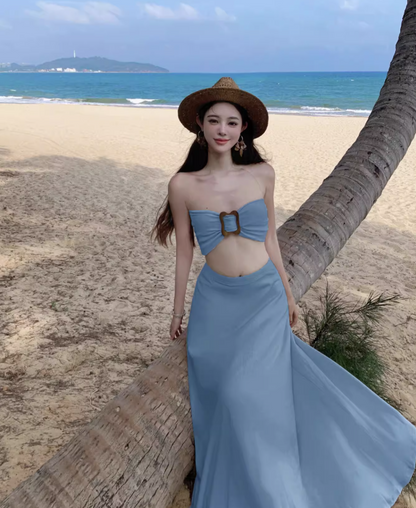 Gen Z Style Strapless With Sheath Long Dress Two-Piece Open-Waist Long Dress AP0615