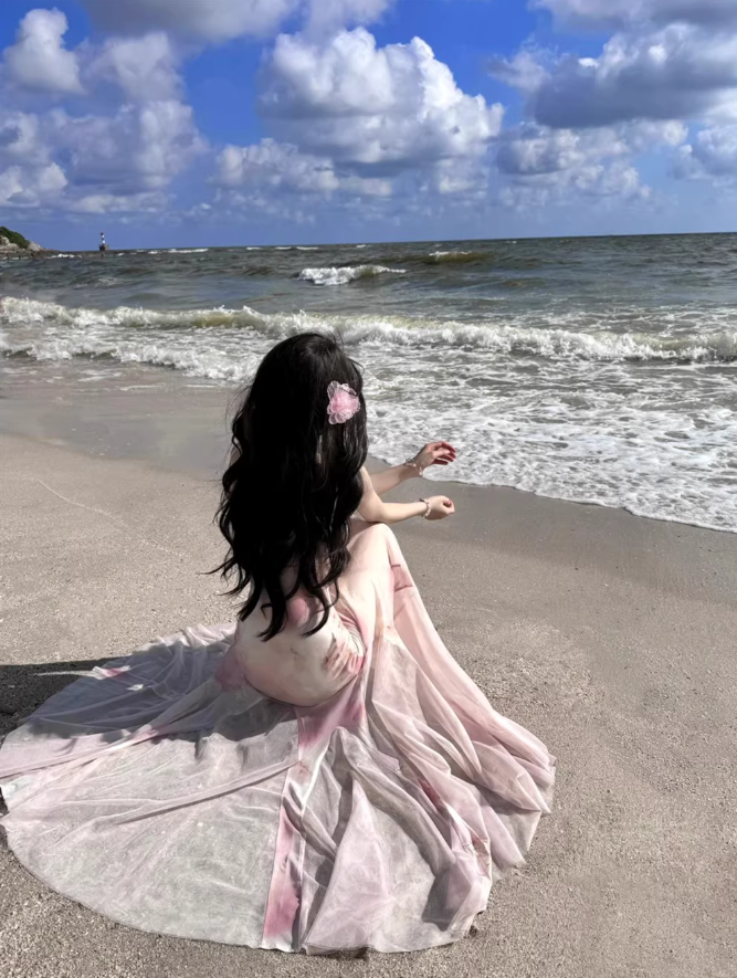 Floral Print Bodycon Summer Tulle Trimmed Mermaid Dress Spaghetti Strap Cute Long Dress AP0617