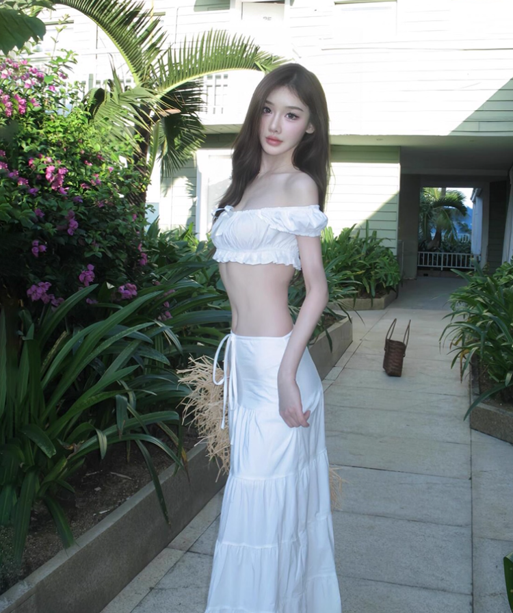 New Arrival Puff Off-Shoulder Strapless With Long Dress Two-Piece Open-Waist Long Dress AP0619