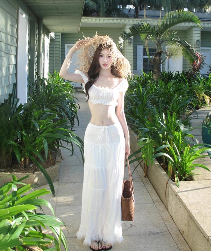 New Arrival Puff Off-Shoulder Strapless With Long Dress Two-Piece Open-Waist Long Dress AP0619