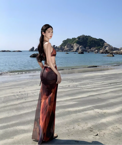 Bohemian Ope-Waist Design Sheath Maxi Dress Waist Chain V Neck Bodycon Halter Long Dress AP0626