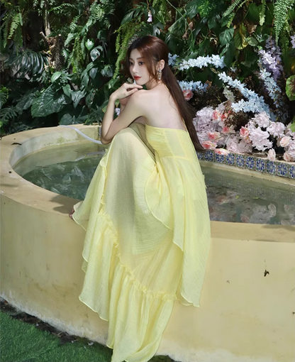 Newest Ethereal Vibe Vacation Outfit Maxi Dress Backless Elegant Flowy Halter Long Dress AP0627