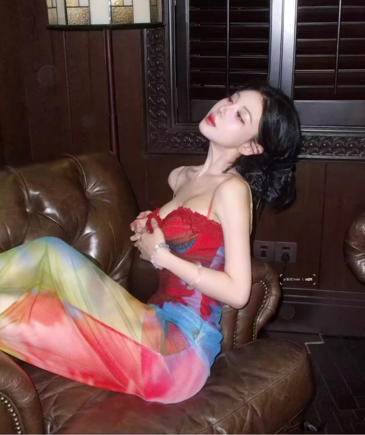 Tulle Trimmed Soft Fabric Maxi Dress Hot Girls Spaghetti Strap Vibrant Tie-Dye Long Dress AP0628