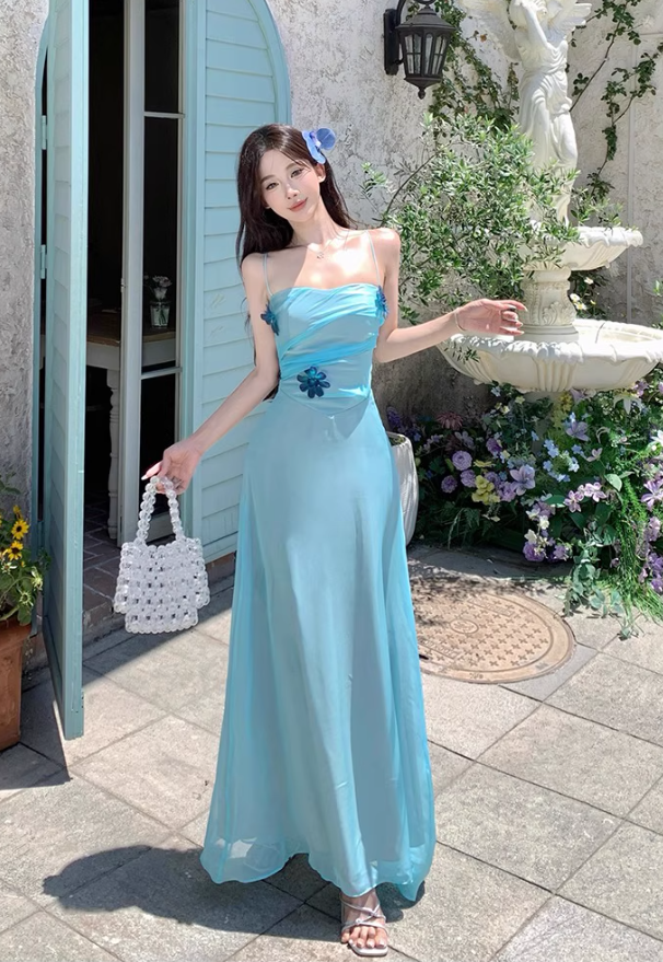 Lustrous Fabric Simple Flattering Maxi Dress Ethereal Spaghetti Strap Long Dress AP0630