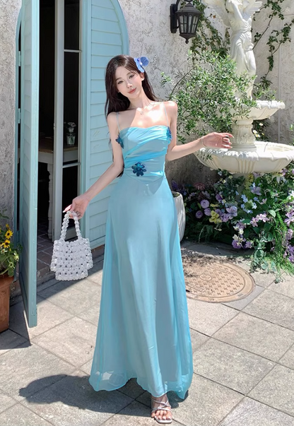 Lustrous Fabric Simple Flattering Maxi Dress Ethereal Spaghetti Strap Long Dress AP0630