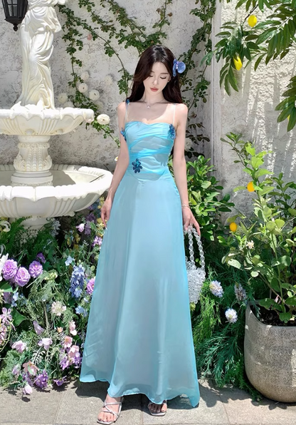 Lustrous Fabric Simple Flattering Maxi Dress Ethereal Spaghetti Strap Long Dress AP0630