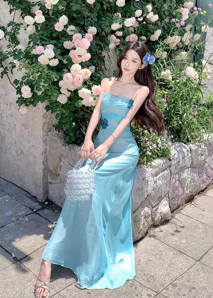 Lustrous Fabric Simple Flattering Maxi Dress Ethereal Spaghetti Strap Long Dress AP0630