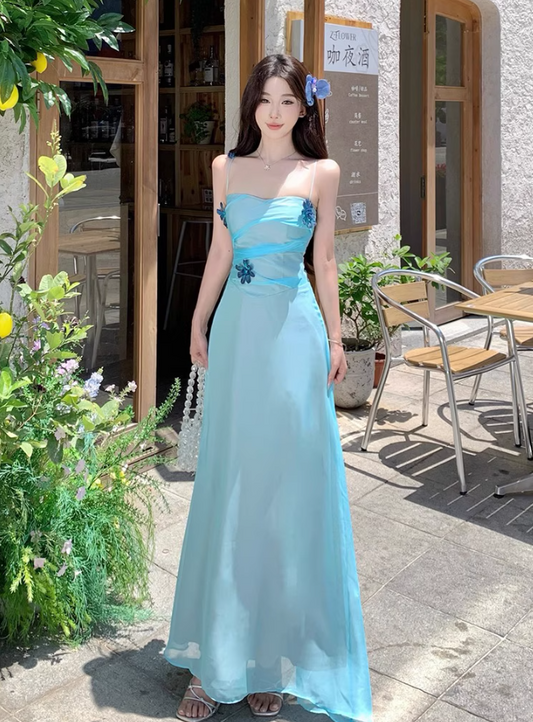 Lustrous Fabric Simple Flattering Maxi Dress Ethereal Spaghetti Strap Long Dress AP0630