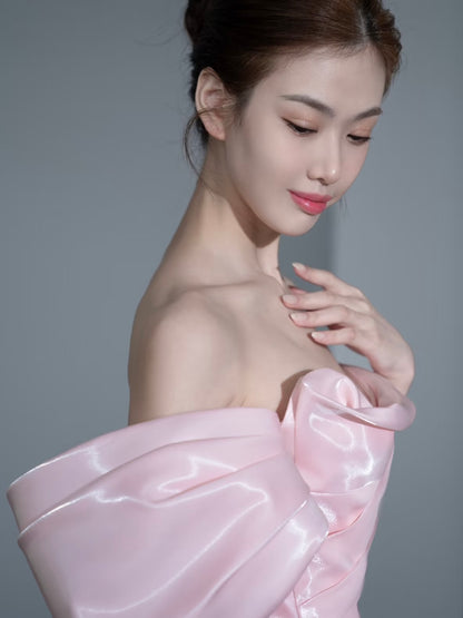 Chic Pink Off-Shoulder Cute Shimmering Fabric A-line Homecoming Short Dress AP0635