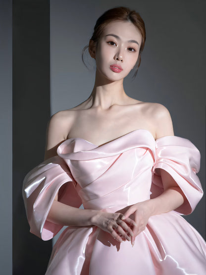 Chic Pink Off-Shoulder Cute Shimmering Fabric A-line Homecoming Short Dress AP0635