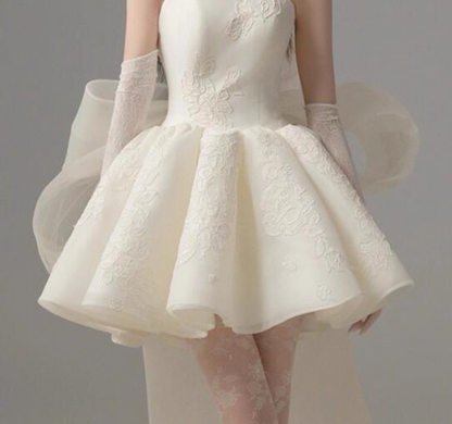 Ethereal Strapless Evening Dress Backless Tulle Bow-Knot A-line Homecoming Short Dress AP0636