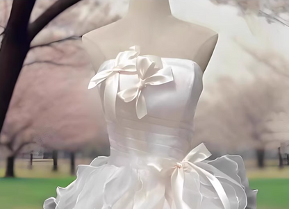 Pale Pink Ethereal Cascade Ruffles Tulle Splicing Princess Dress Chic A-line Prom Dress AP0649