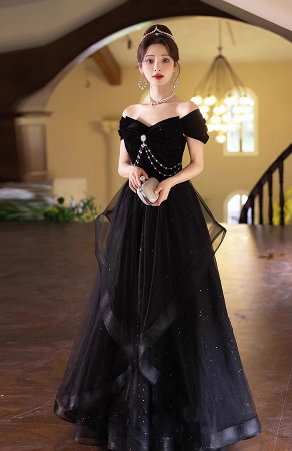 Vogue Off-Shoulder Bow-Knot Beading Evening Glitter Sequins A-line Prom Dress AP0654