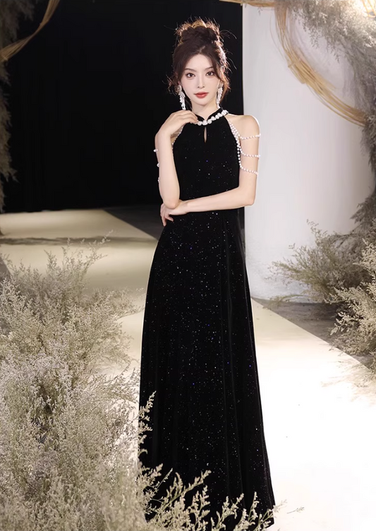 Charming Jewel Neck Sleeveless Host Evening Feast Glow Strapless Hollow-Out Prom Dress AP0658