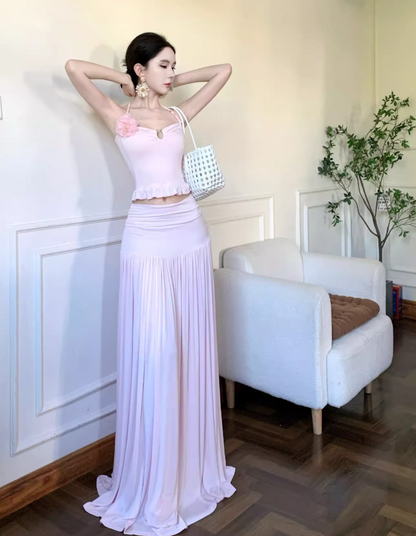Vogue Breathable Two-Piece Maxi Dress Vacation Outfit Flexible Sheath Long Dress AP0675