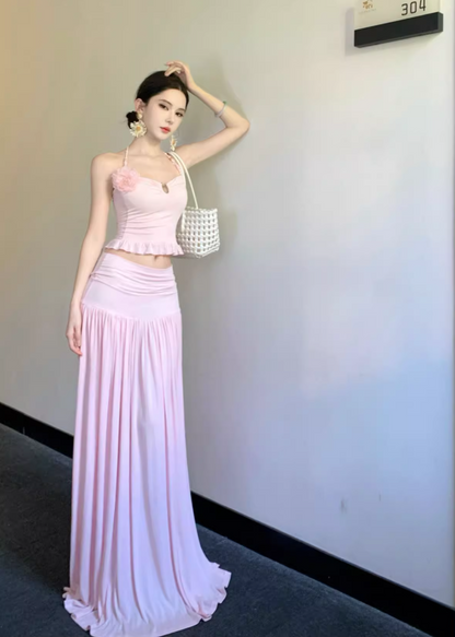 Vogue Breathable Two-Piece Maxi Dress Vacation Outfit Flexible Sheath Long Dress AP0675