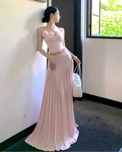 Vogue Breathable Two-Piece Maxi Dress Vacation Outfit Flexible Sheath Long Dress AP0675