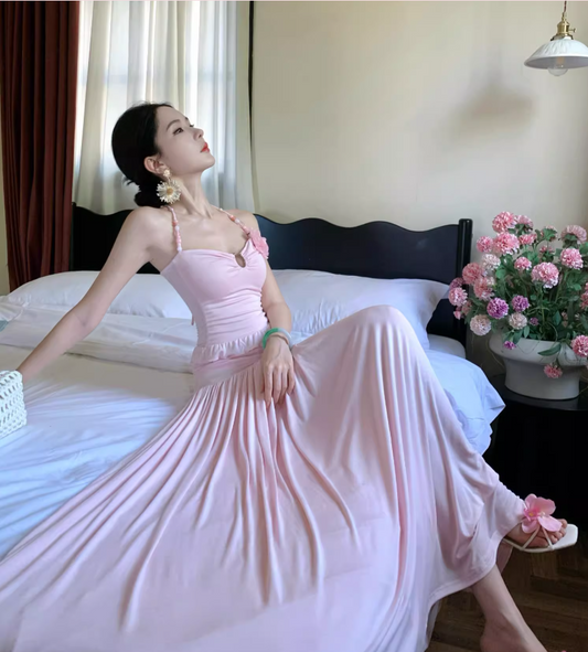 Vogue Breathable Two-Piece Maxi Dress Vacation Outfit Flexible Sheath Long Dress AP0675