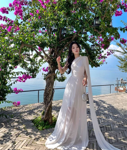 Classical One Shoulder Fluid Draping Maxi Dress Floor Length Sheath Long Dress AP0679