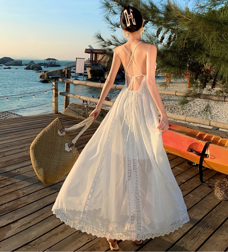 Soft Fabric Simple Silhouettes Maxi Dress Spaghetti Strap Hollow-Out Oversize Long Dress AP0680