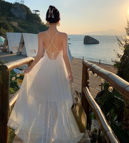 Soft Fabric Simple Silhouettes Maxi Dress Spaghetti Strap Hollow-Out Oversize Long Dress AP0680