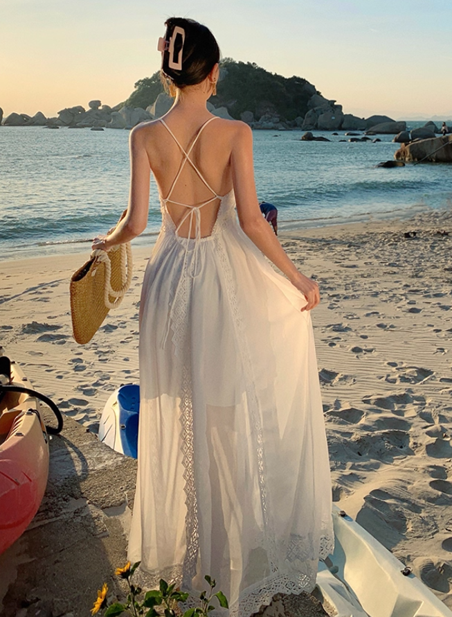 Soft Fabric Simple Silhouettes Maxi Dress Spaghetti Strap Hollow-Out Oversize Long Dress AP0680