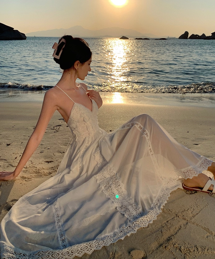 Soft Fabric Simple Silhouettes Maxi Dress Spaghetti Strap Hollow-Out Oversize Long Dress AP0680