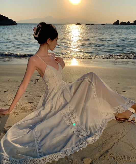 Soft Fabric Simple Silhouettes Maxi Dress Spaghetti Strap Hollow-Out Oversize Long Dress AP0680