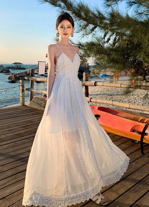 Soft Fabric Simple Silhouettes Maxi Dress Spaghetti Strap Hollow-Out Oversize Long Dress AP0680