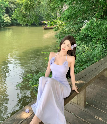 Ethereal Stretchy Breathable Mermaid Dress Backless Sheath Halter Long Dress AP0686