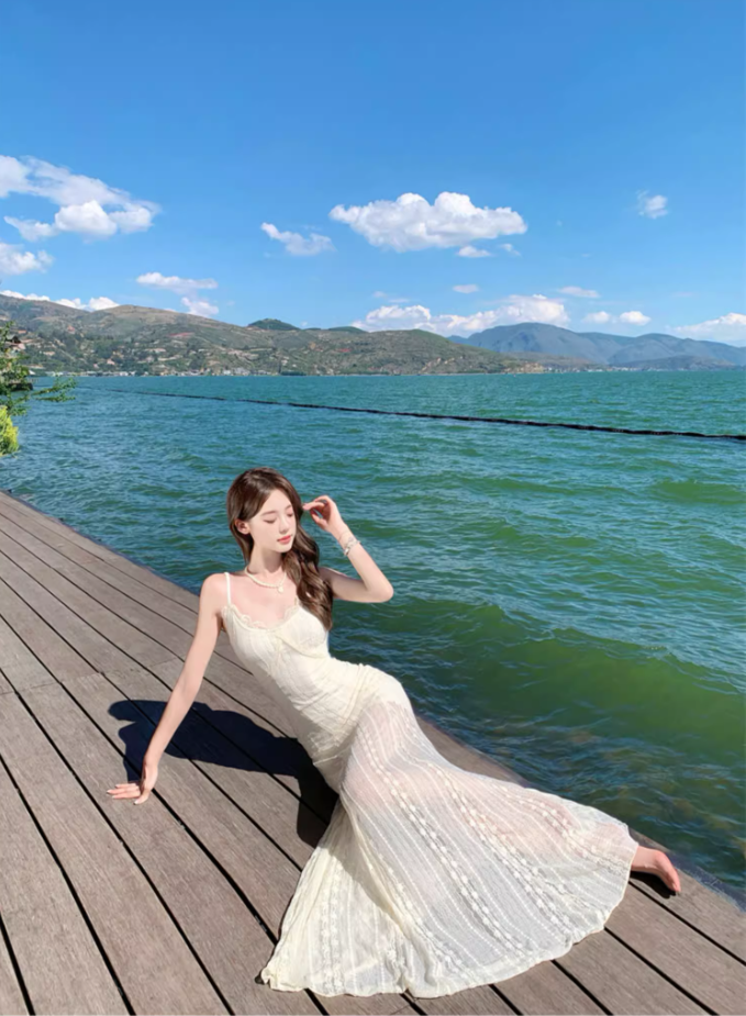 Viral Simple Silhouettes Maxi Dress Spaghetti Strap Hollow-Out Flattering Long Dress AP0693