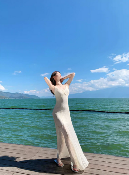 Viral Simple Silhouettes Maxi Dress Spaghetti Strap Hollow-Out Flattering Long Dress AP0693