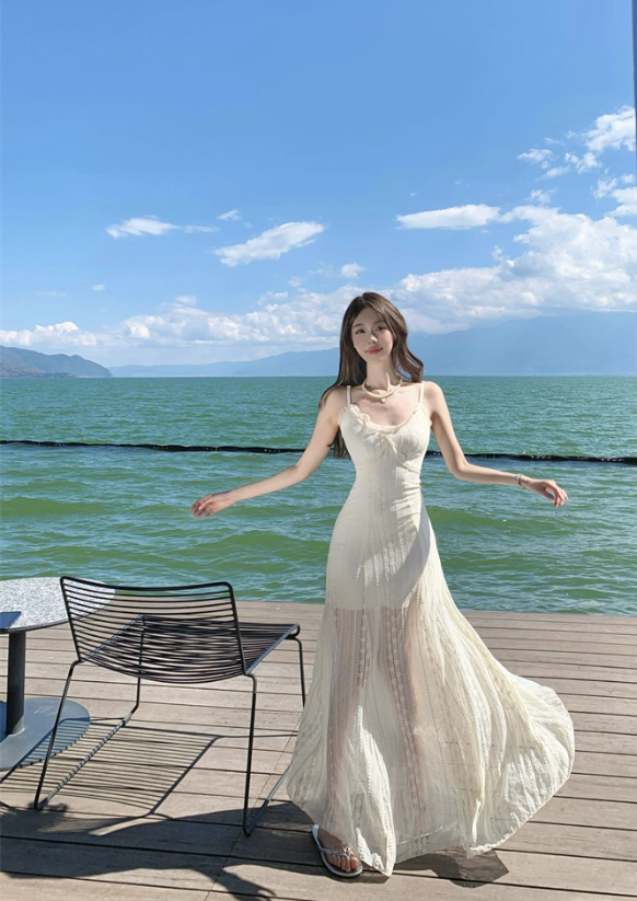 Viral Simple Silhouettes Maxi Dress Spaghetti Strap Hollow-Out Flattering Long Dress AP0693