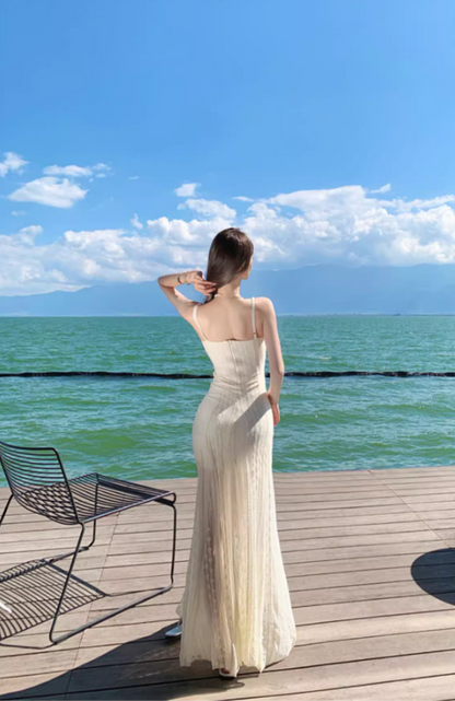 Viral Simple Silhouettes Maxi Dress Spaghetti Strap Hollow-Out Flattering Long Dress AP0693