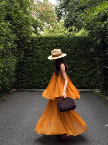 Boho Style Two Piece Set Oversize Maxi Dress Backless V-Neck Travel Outfit Long Dress AP0694