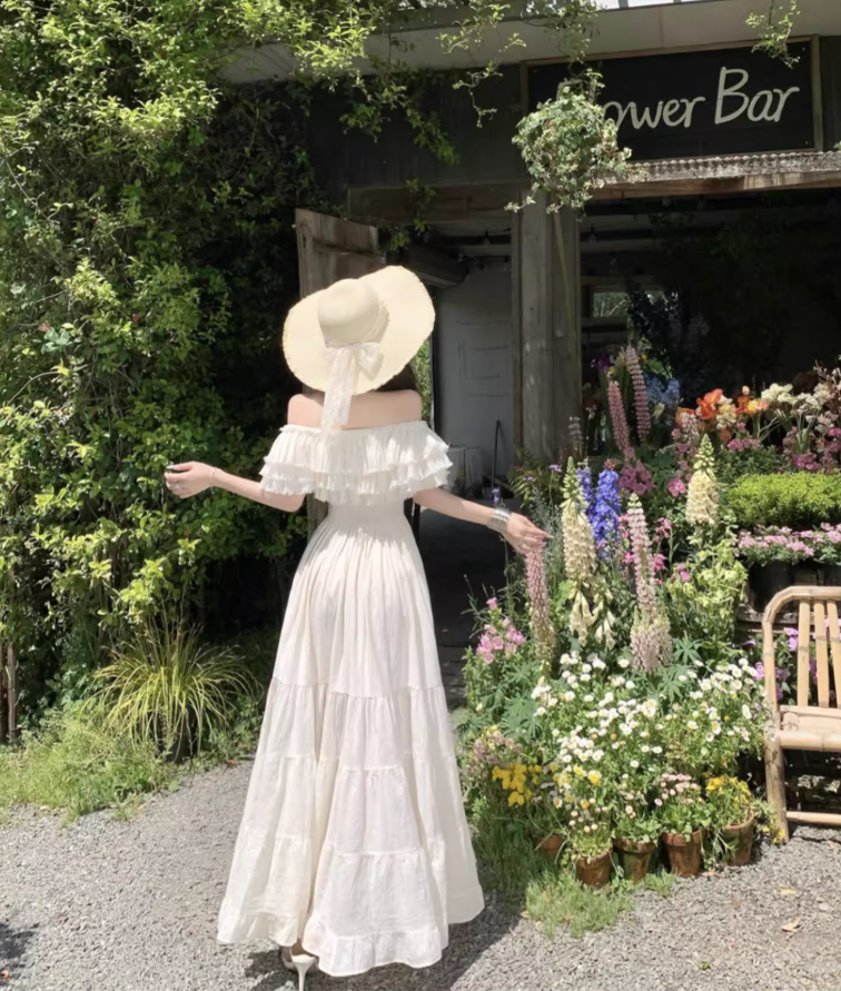 Off-Shoulder Ruffles Layered Strapless Maxi Dress Ethereal Vacation Outfit Long Dress AP0696