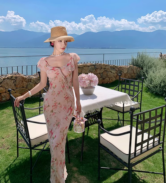 Eye-Catching Seaside Travel Photo-Ready Maxi Dress Gentle and Sweet Ruffled Long Dress AP0704