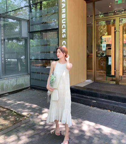 Elegant Soft Fabric Simple Design Midi Dress Breathable Halter Long Dress AP0710