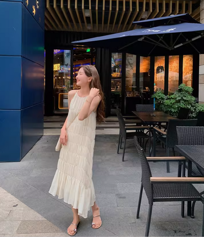 Elegant Soft Fabric Simple Design Midi Dress Breathable Halter Long Dress AP0710