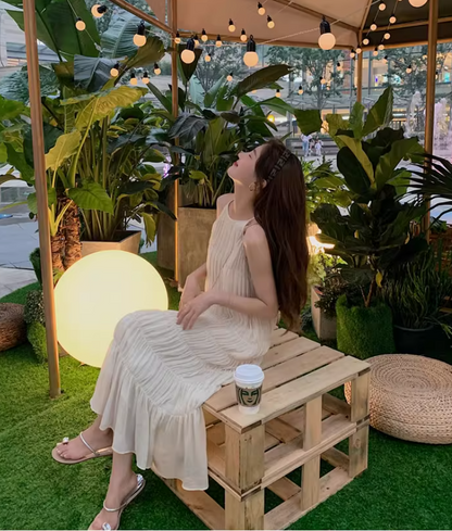 Elegant Soft Fabric Simple Design Midi Dress Breathable Halter Long Dress AP0710